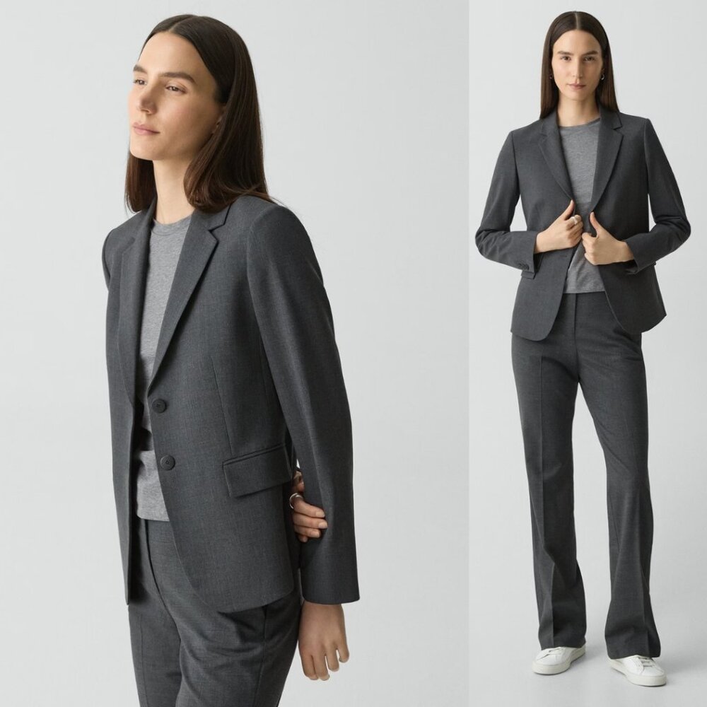 Theory Carissa Blazer Good Wool Charcoal Melange Size 2 XS *Minor Flaw*
